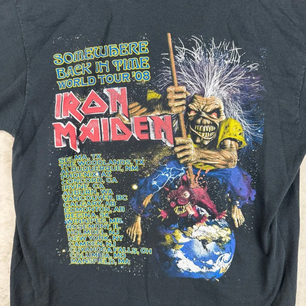 Iron Maiden Somewhere Back In Time World Tour 08 Graphic T-Shirt Black Mens L